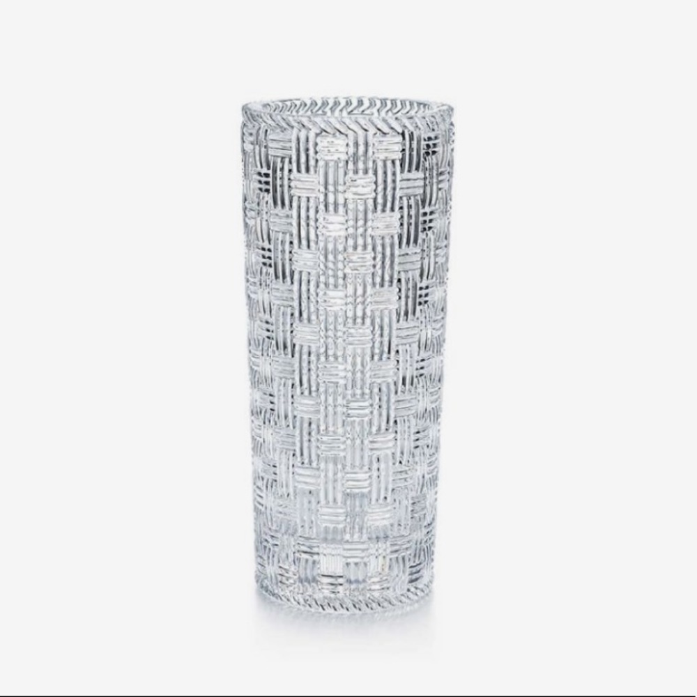TIFFANY & CO Woven Cylinder Vase crystal glass new in box original packaging